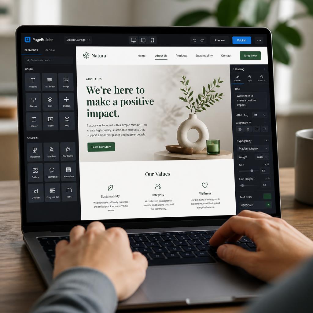 about us policy page for a new website using an online page builder